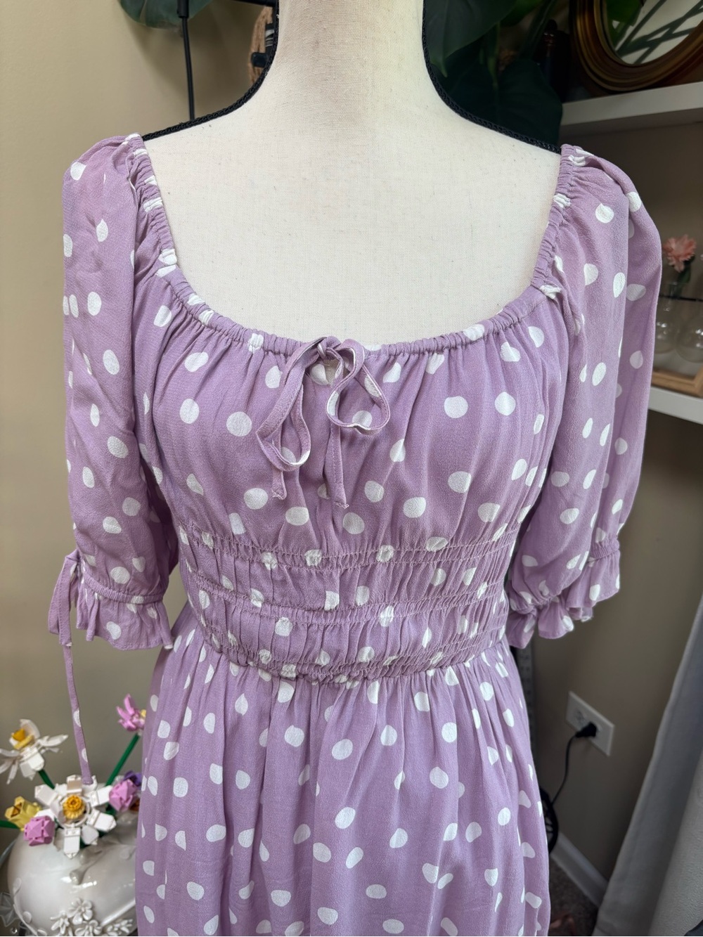 Charlie Holiday Lavender Polka Dot Tie-Front Mini Dress - Picture 4 of 10